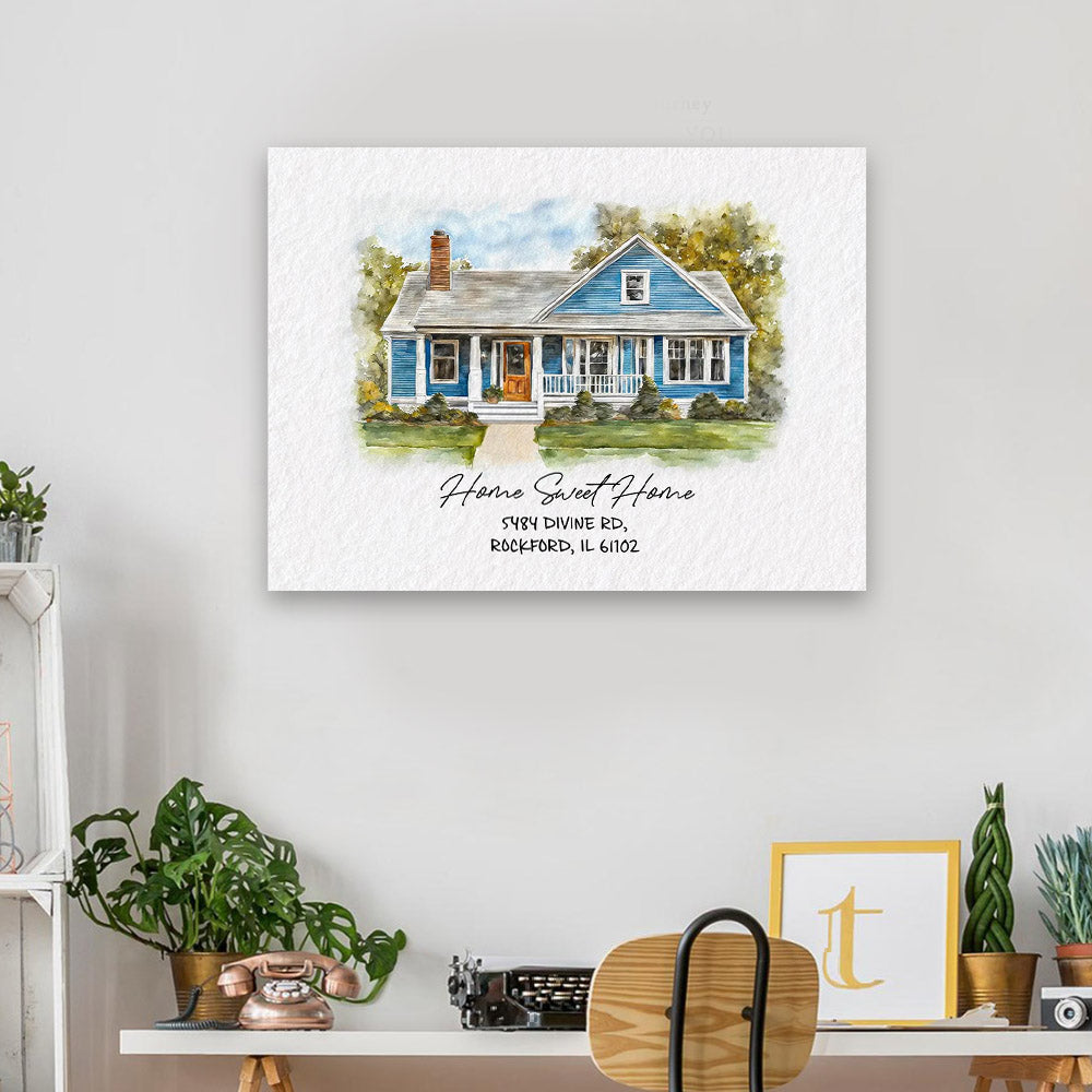 Watercolor House Portrait | Personalized House Artwork. Custom Thoughtful Housewarming Gift, Unique Poster Wall Art vr5
