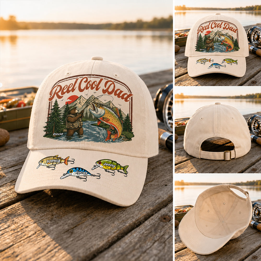 Reel Cool Dad Cap, Personalized Vintage Retro Fishing Cap, Gift For Fathers Day, Gift For Dad Husband Grandpa MI209 Hv01