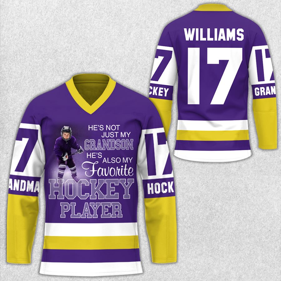 He's Not Just My Grandson, He's My Favorite Hockey Player Hockey Jersey Shirt Gift For Grandma Mom Hockey Family H2511 Trna