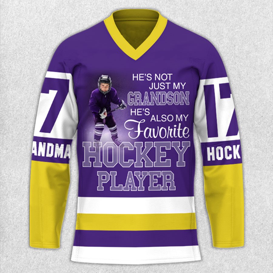 He's Not Just My Grandson, He's My Favorite Hockey Player Hockey Jersey Shirt Gift For Grandma Mom Hockey Family H2511 Trna