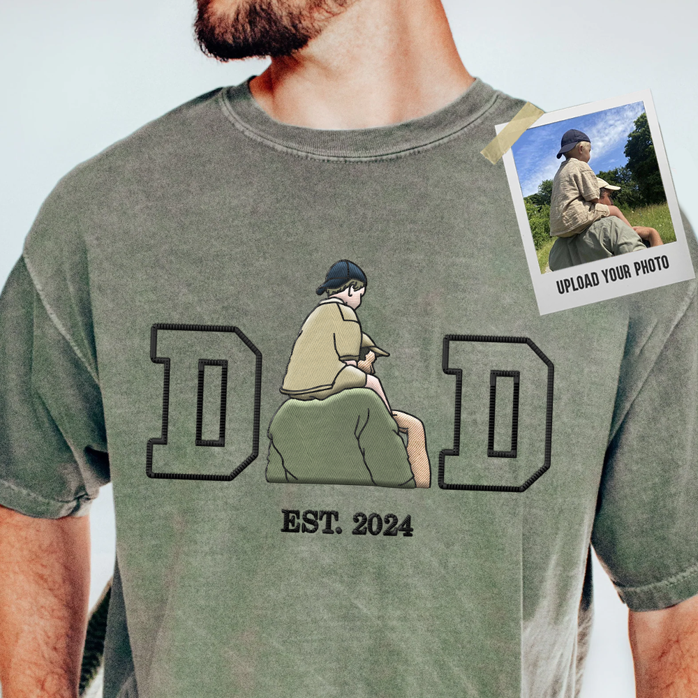 Embroidered Dad T-shirt, Embroidery Photo, Custom Embroidered Shirt, Custom Photo Shirt, Custom Picture, Fathers Day Shirt Vr2