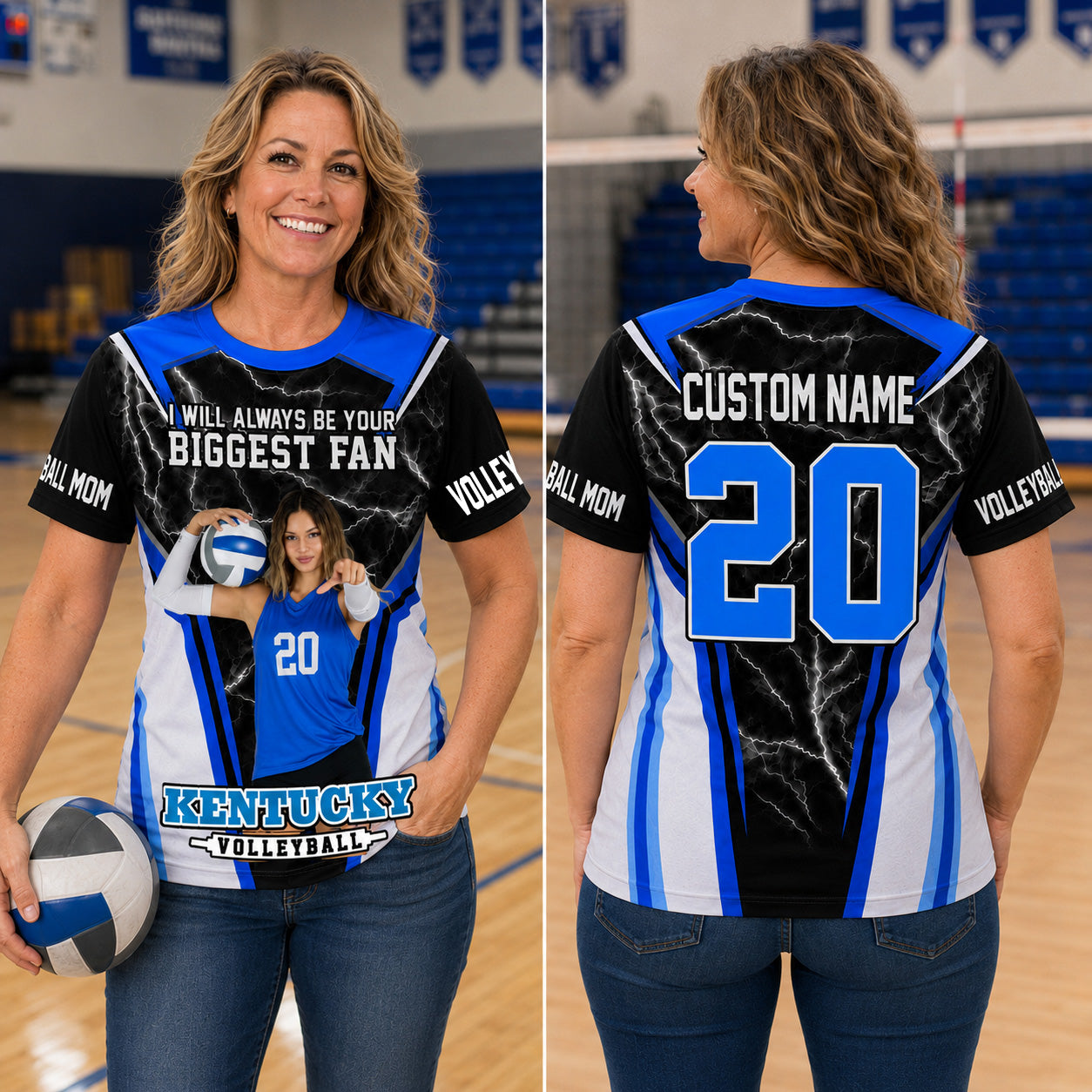 Personalized Volleyball Mom Shirt, I’ll Always Be Your Biggest Fan, Custom Photo Player, Name & Number All Over Print Game Day Shirt for Mom Grandma Family T24