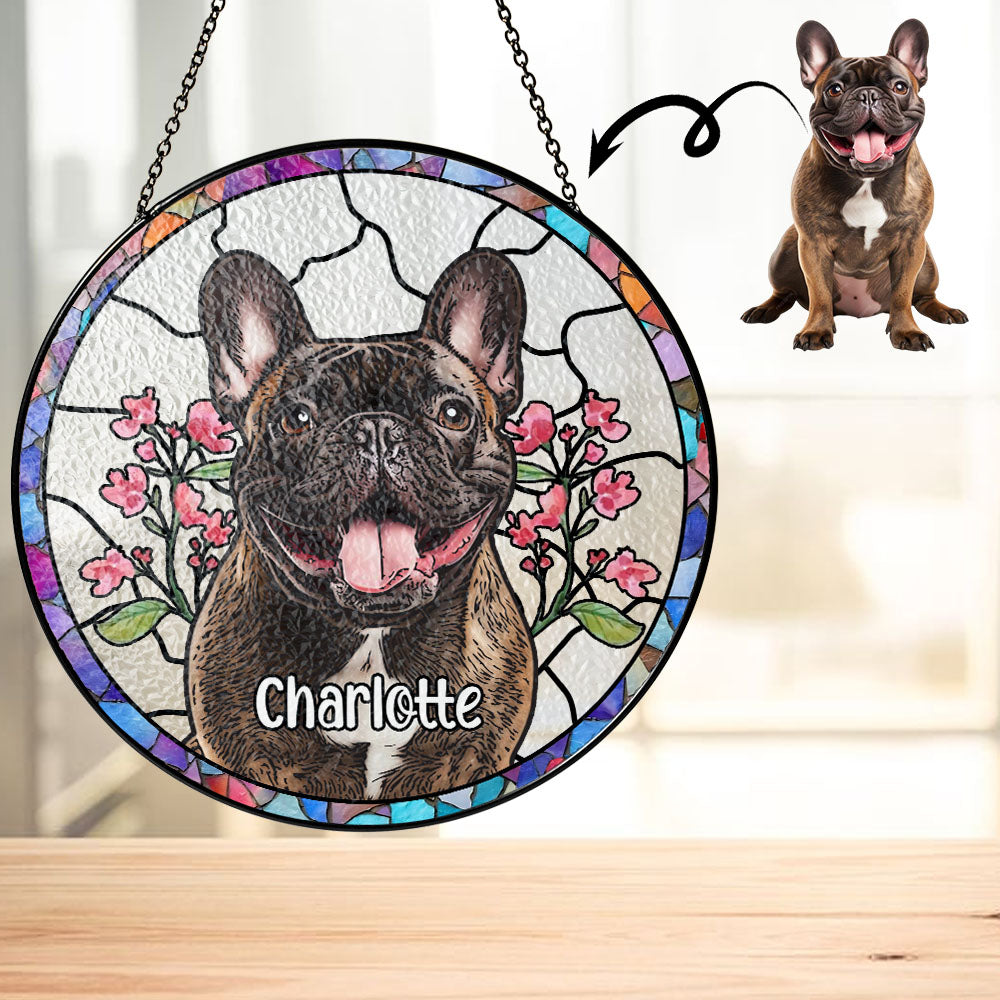 Personalized Dog Photo Stained Glass Suncatcher Pet Portrait Lightcatcher Pet Loss SunCatcher Pet Memorial Pet Lover Gift Window Hanging