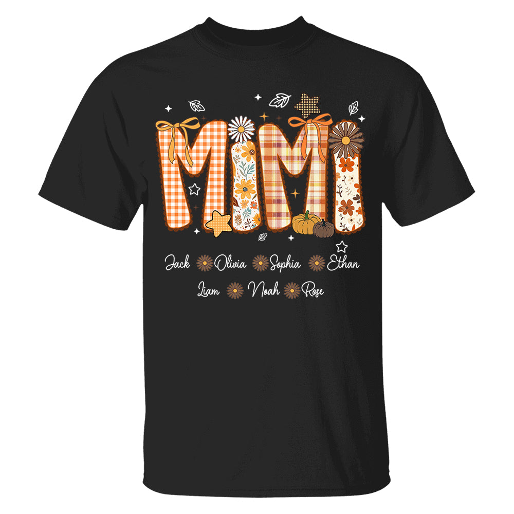 Custom Gigi Nickname Preppy Floral Fall with Baby Name Shirt For Grandma Nh00