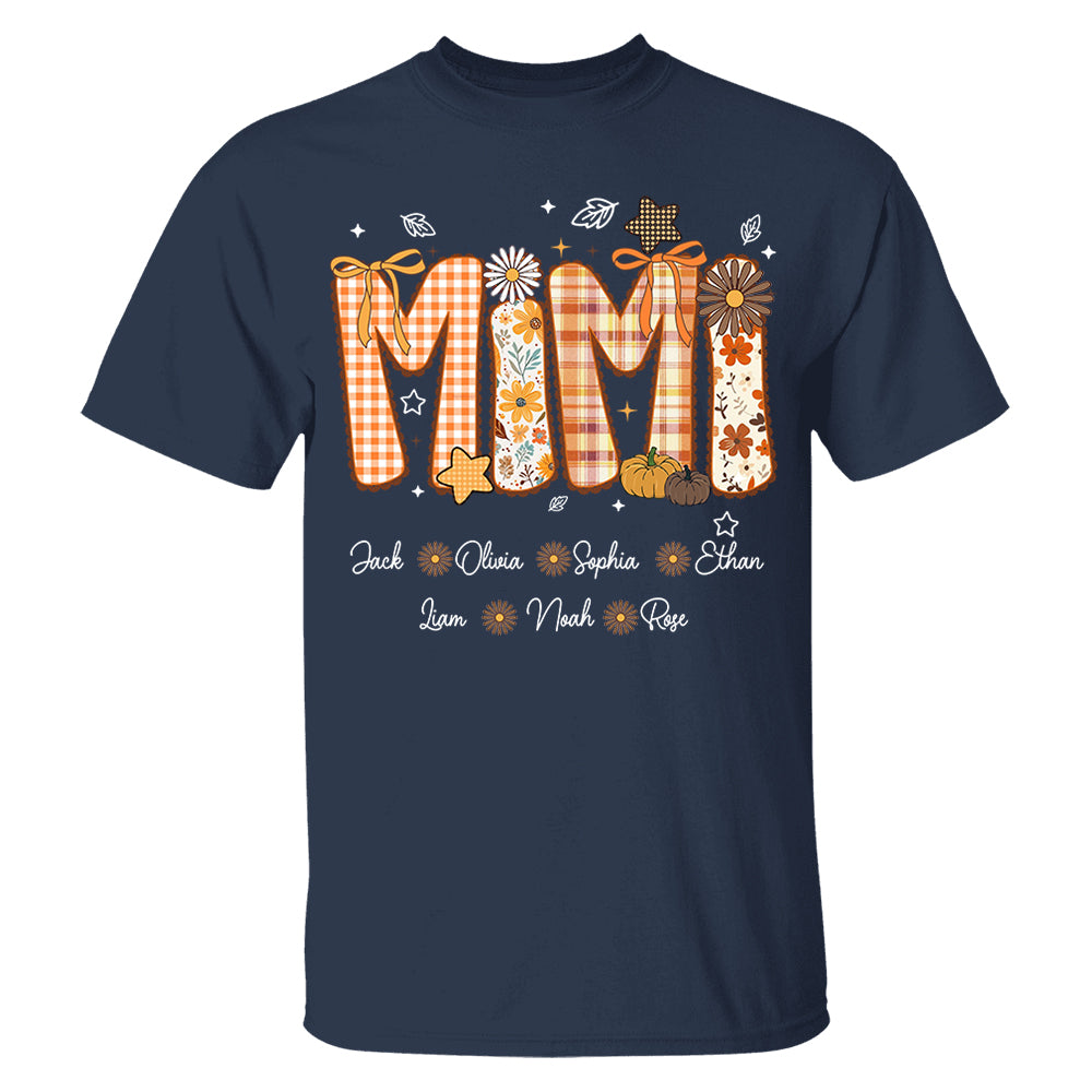 Custom Gigi Nickname Preppy Floral Fall with Baby Name Shirt For Grandma Nh00