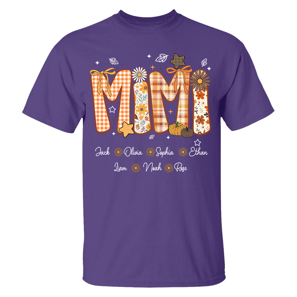 Custom Gigi Nickname Preppy Floral Fall with Baby Name Shirt For Grandma Nh00