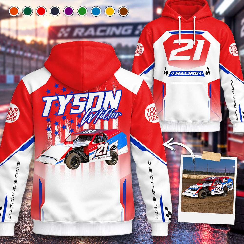 Custom Photo Race Car Hoodie Shirt - Personalized Hoodie Shirt For Racing Fan A2110 Hv01