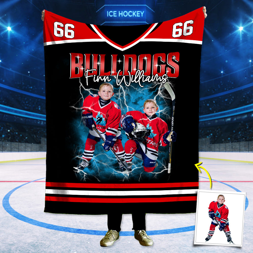 Custom Photo Ice Hockey Jersey Blankets For Ice Hockey Family Game Day Blankets A2110 Do99