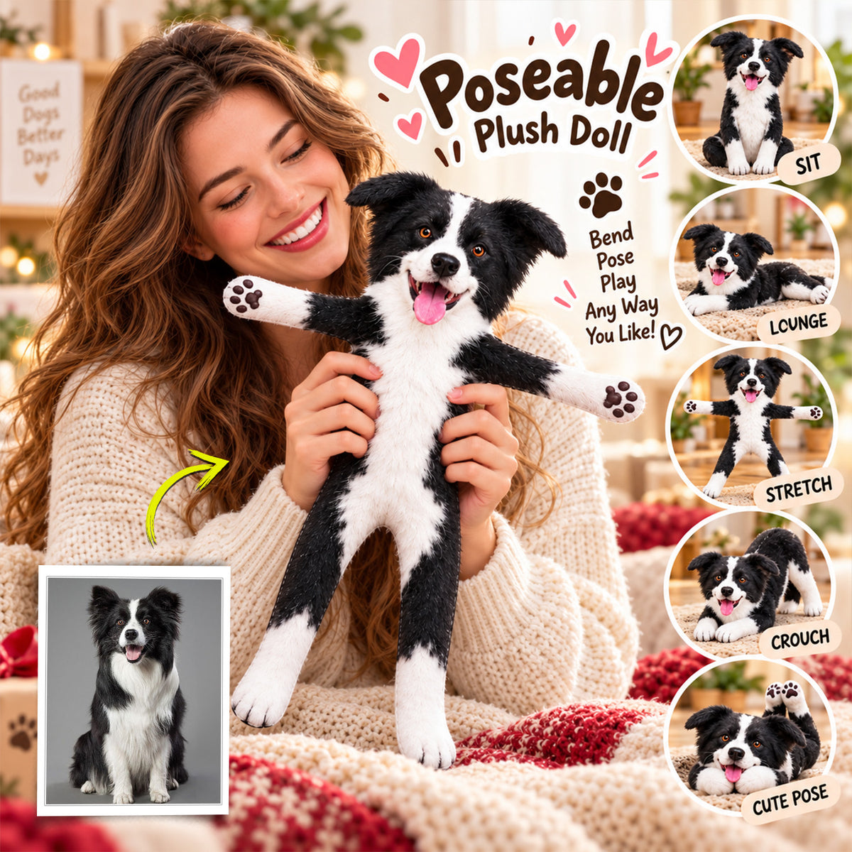 Personalized Photo Pet Squishy Toy Poseable Plush Doll, Funny Gift For Dog Mom, Dad, Cat Lover T1807 Hv01