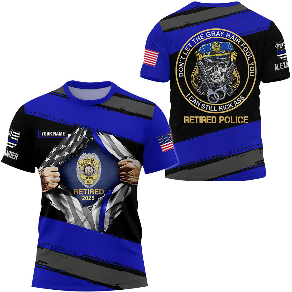 Personalized Retired US Police Badge & Service Time Shirt Gift For Police T1807 Li29