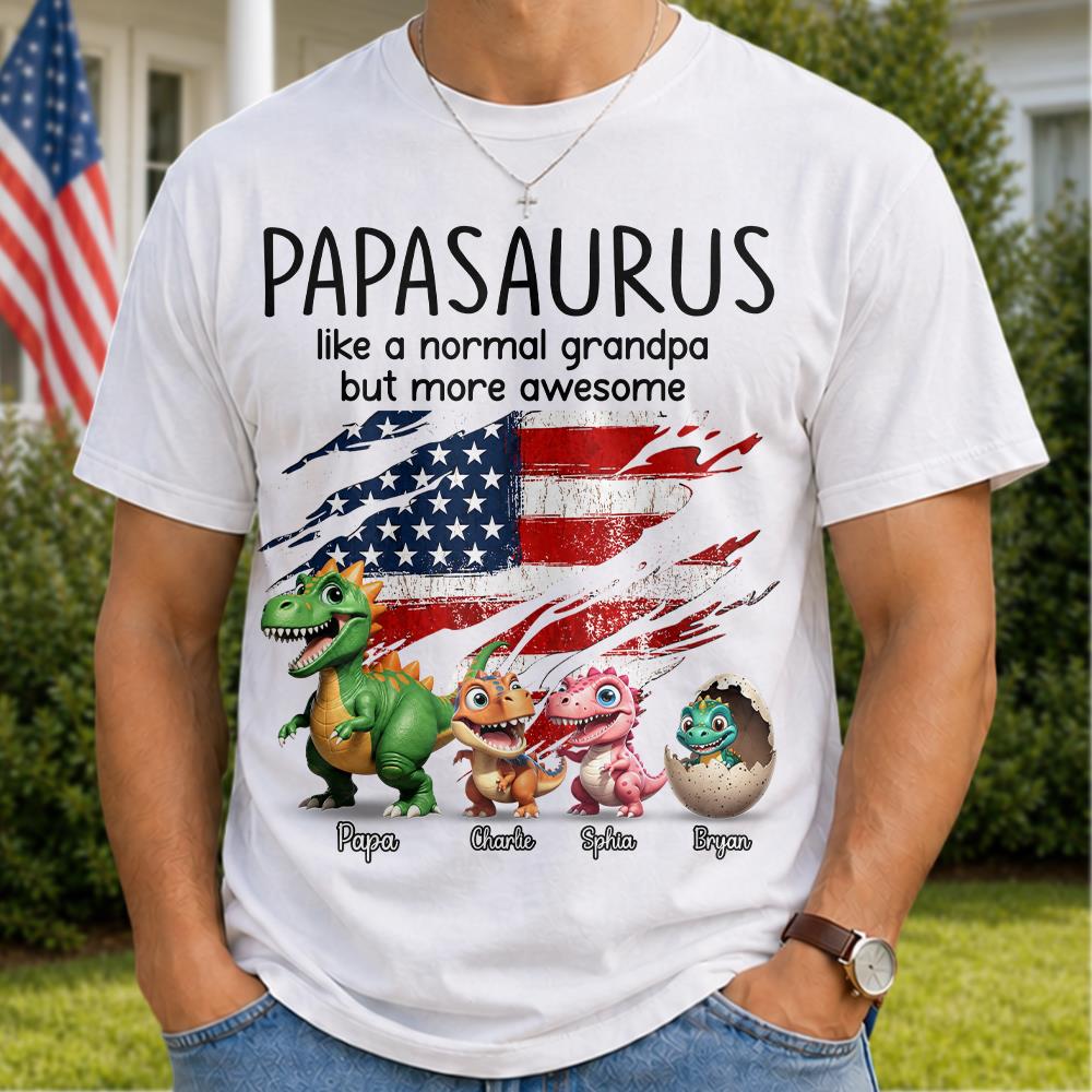 Custom Papasaurus And Kids  Dinosaurs Shirt, Father's Day Gift For Dad Grandpa L0411 Hv01
