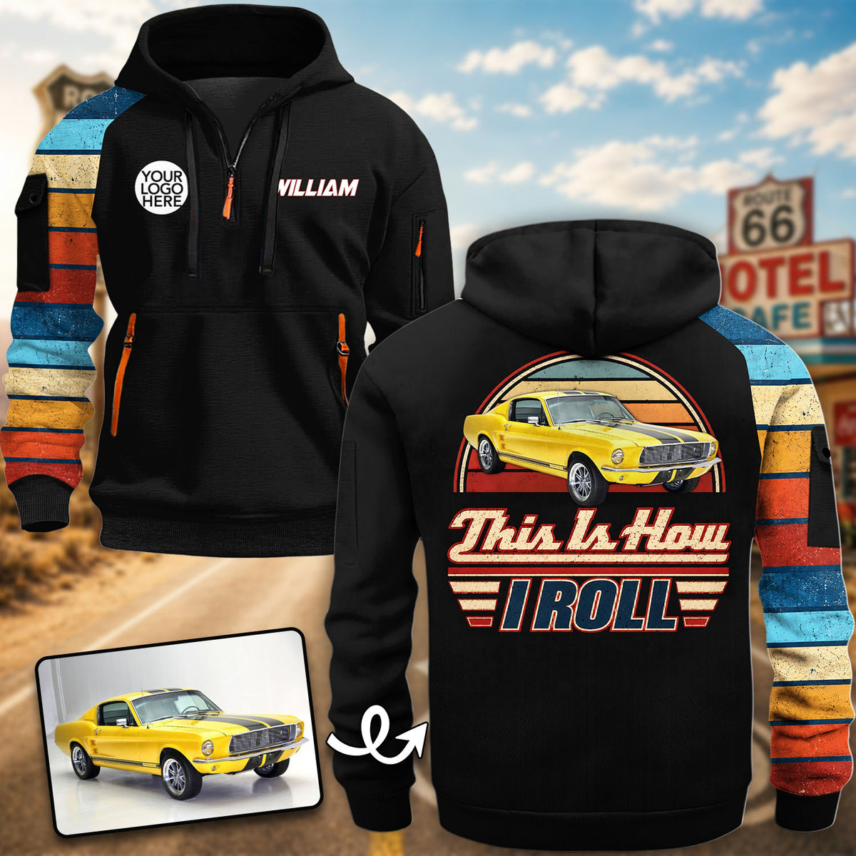This Is How I Roll - Personalized Photo Classic Car Half Zipper Hoodie - Gift for Dad, Grandpa & Car Lovers A2110 Pt99 VN09