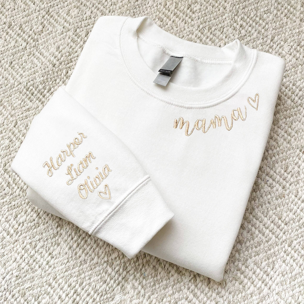 Mama Sweatshirt Custom Embroidered Mama Crewneck with Kids Names Sweatshirt Pregnancy Reveal Gift for New mom Custom Shirt Mothers Day Gift