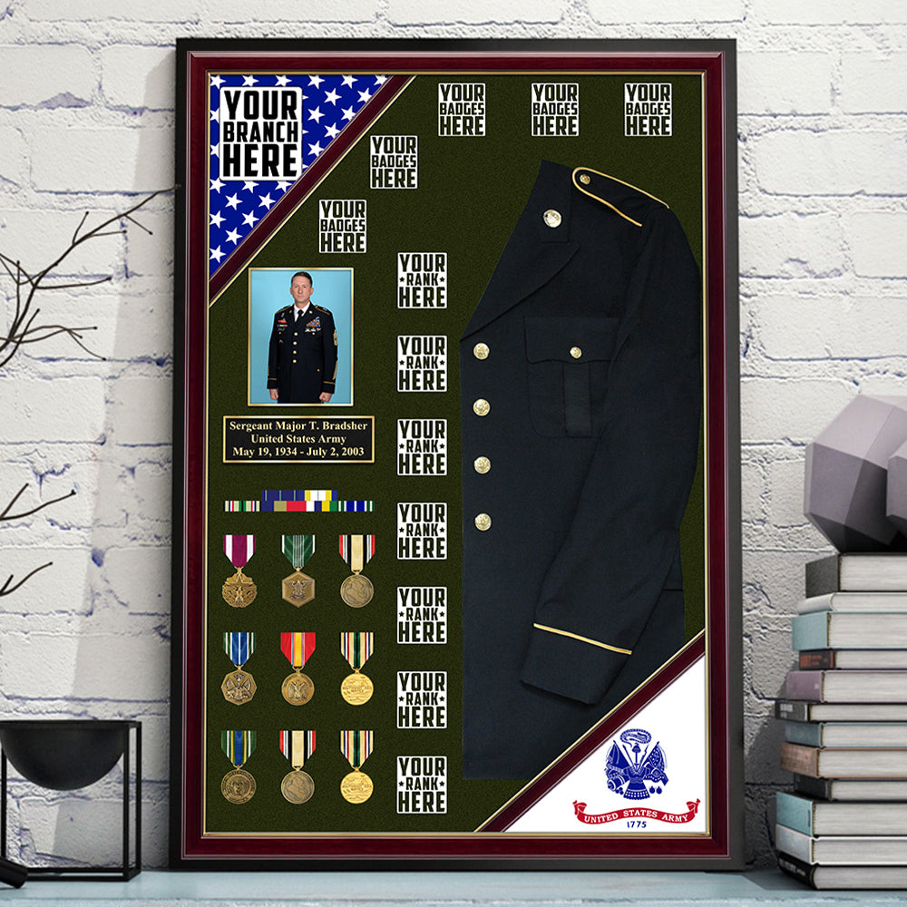 Custom Uniform Military Shadow Boxes Personalized Poster Canvas For Military Veteran Home Decor H2511