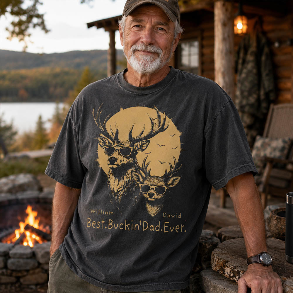 Personalized Best Buckin' Dad Ever T-Shirt Father Day Gifts for Dad Funny Papa Tshirt Cool Daddy Hunting Tee Vr2