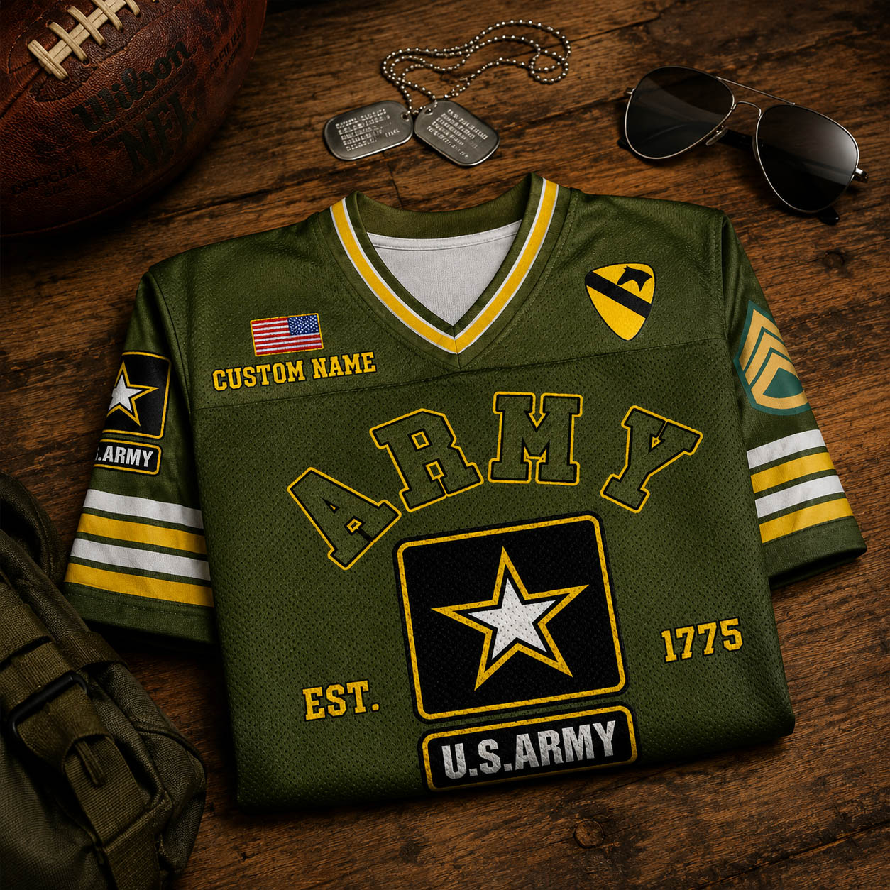 US Military Football Jersey Custom All Branches Rank Division Name For Military Retirement Veteran Dad Grandpa H2511