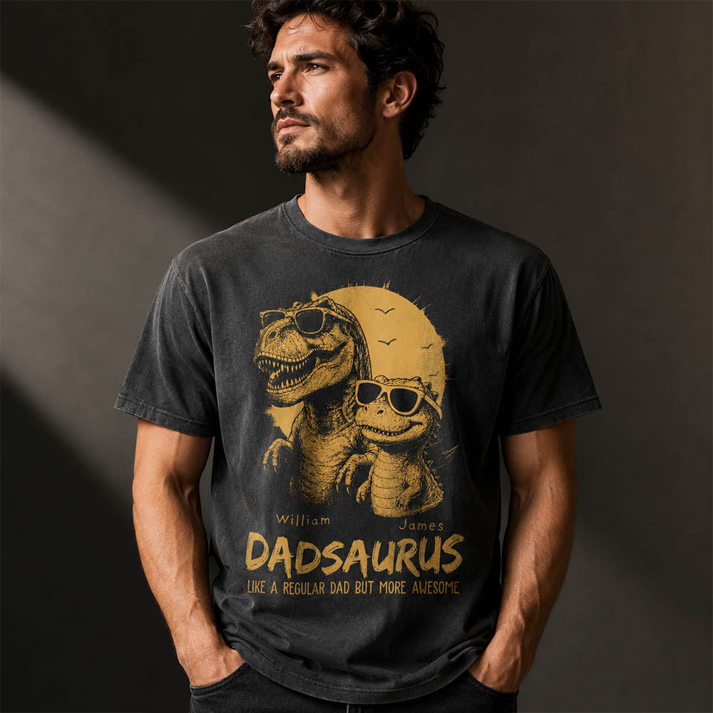 Personalized Dad Dinosaur Shirt with Custom Kids Names, Funny Grandpa Family T Shirt for Dad Daddy, Father's Day Birthday Gift