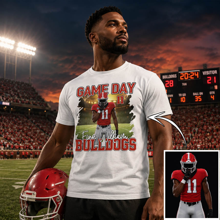 Personalized Football Game Day Shirt with Custom Player Photo, Team Name & Number – Football Mom Dad Family Gift