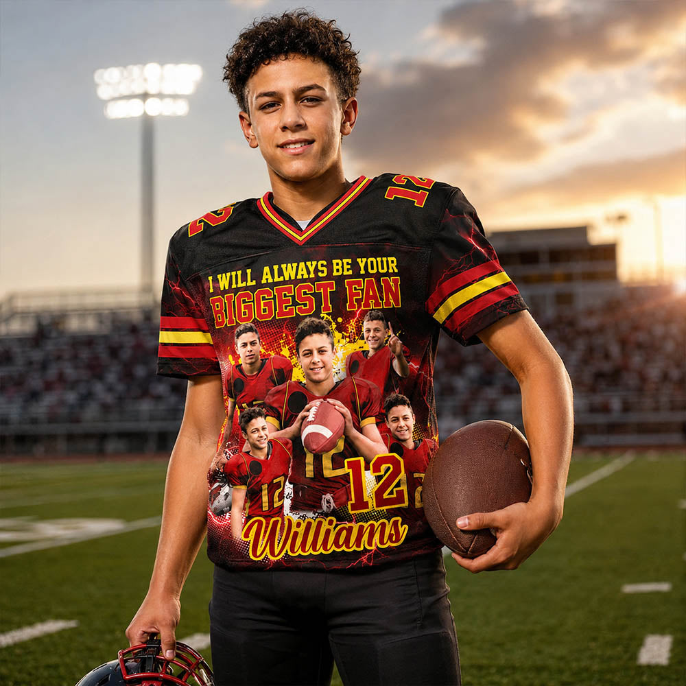 Custom Photo Football Jersey I Will Always Be Your Biggest Fan Game Day Shirt For Football Mom Dad Family H2511