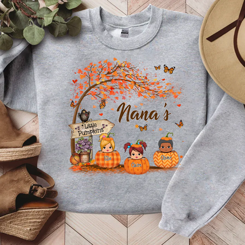 Nana's Little Pumpkin Autumn Personalized Sweatshirt For Grandmas