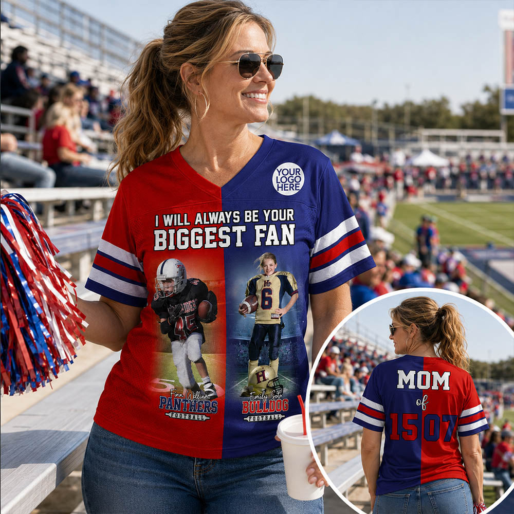 Custom Any Two Football Team, Personalized Team Name And Number Football Jersey, V-neck Short Sleeve Jersey Shirt, Football Jerseys