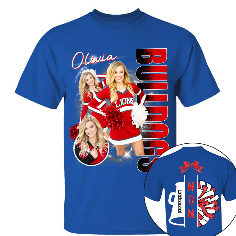 Personalized Cheerleader Team Name & School Name Bootleg Style Tee, Custom Photo Cheerleading Shirt, Gift For Cheer Mom Cheerleader Lovers MI209 TH23