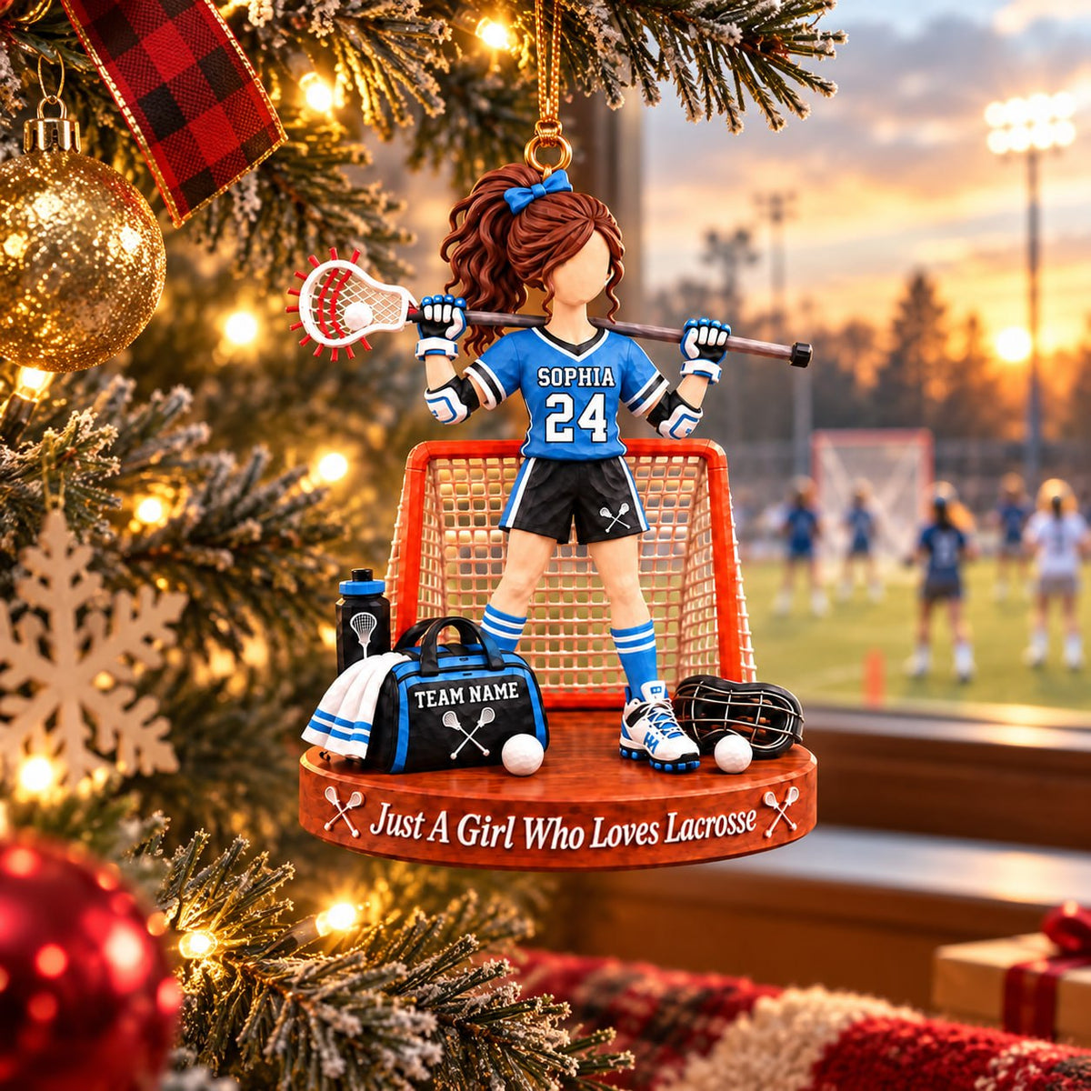 Personalized Just A Girl Who Loves Lacrosse Ornament, Custom Name & Number Player Lacrosse Ornament, Gift For Lacrosse Lover T1807 Hv01
