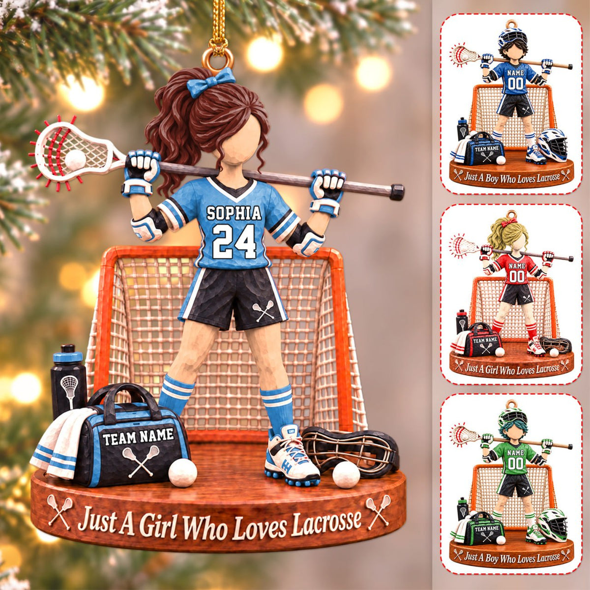 Personalized Just A Girl Who Loves Lacrosse Ornament, Custom Name & Number Player Lacrosse Ornament, Gift For Lacrosse Lover T1807 Hv01