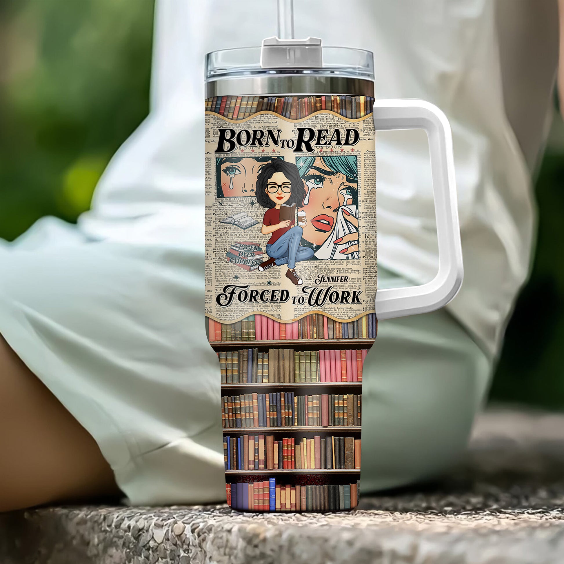 Retro Comfort Born To Read Bookish Steel Tumbler, Funny Reader Book Addict Steel Tumbler - Personalized Steel Tumbler For Reading Lovers Tu20