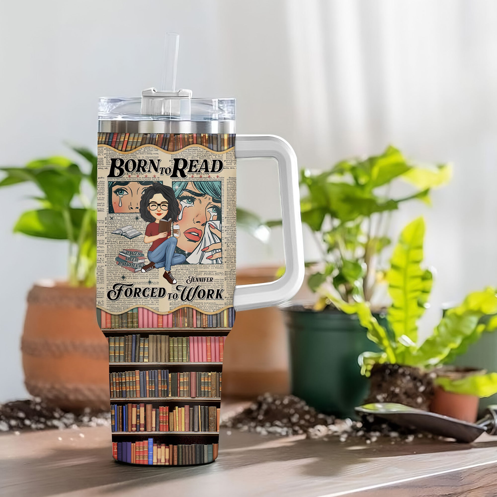 Retro Comfort Born To Read Bookish Steel Tumbler, Funny Reader Book Addict Steel Tumbler - Personalized Steel Tumbler For Reading Lovers Tu20