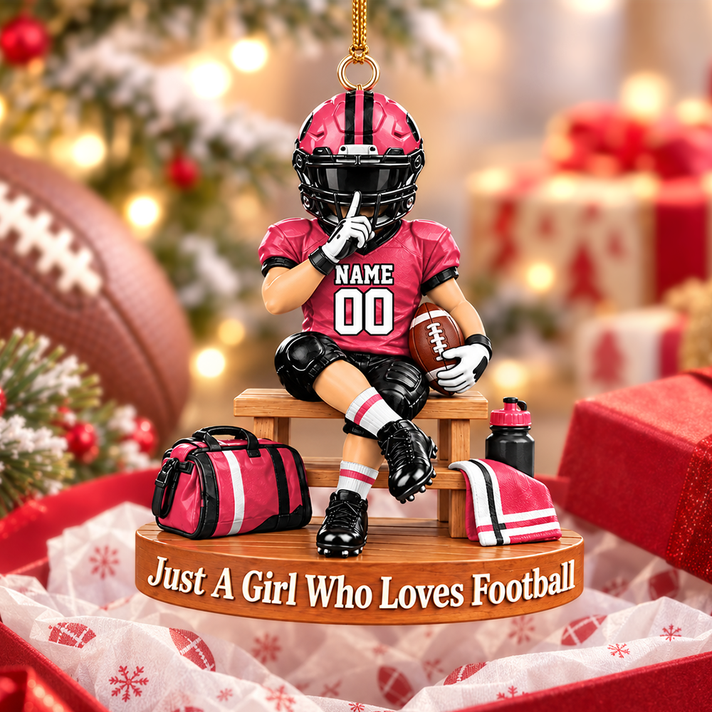 Personalized Football Player Christmas Ornament, Custom Name, Number & Uniform Colors, Just a Boy Who Loves Football Gift Hv01