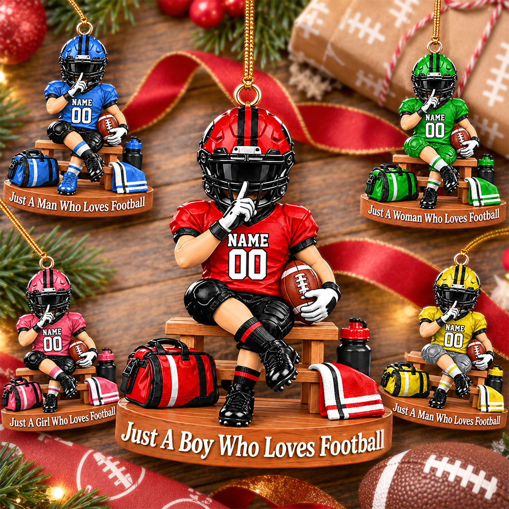 Personalized Football Player Christmas Ornament, Custom Name, Number & Uniform Colors, Just a Boy Who Loves Football Gift Hv01