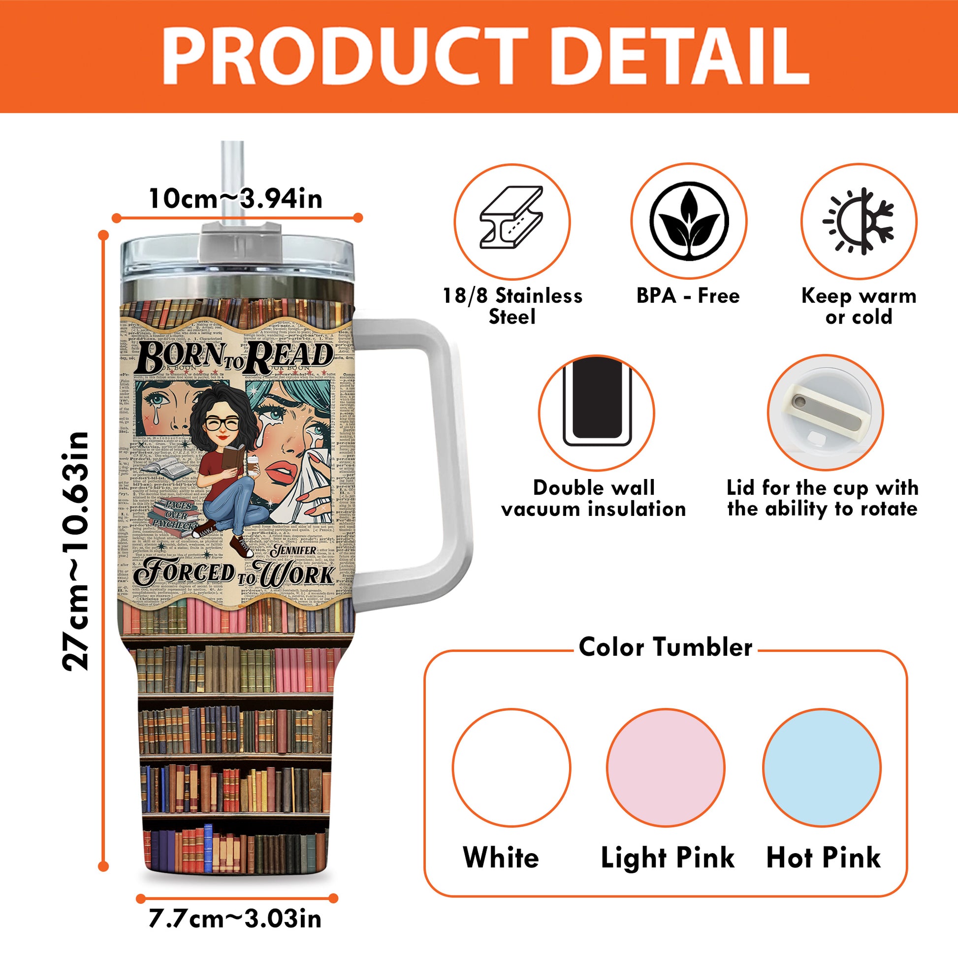 Retro Comfort Born To Read Bookish Steel Tumbler, Funny Reader Book Addict Steel Tumbler - Personalized Steel Tumbler For Reading Lovers Tu20