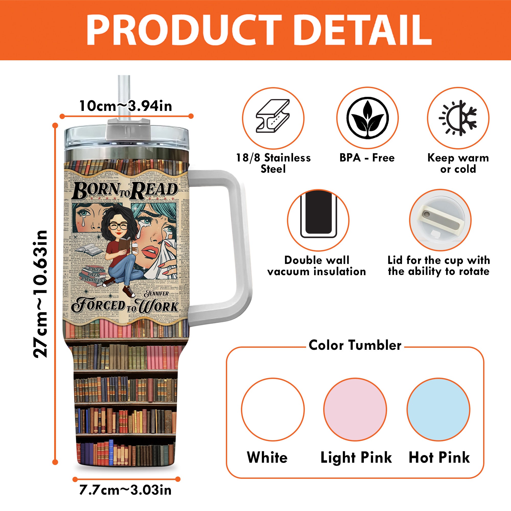Retro Comfort Born To Read Bookish Steel Tumbler, Funny Reader Book Addict Steel Tumbler - Personalized Steel Tumbler For Reading Lovers Tu20