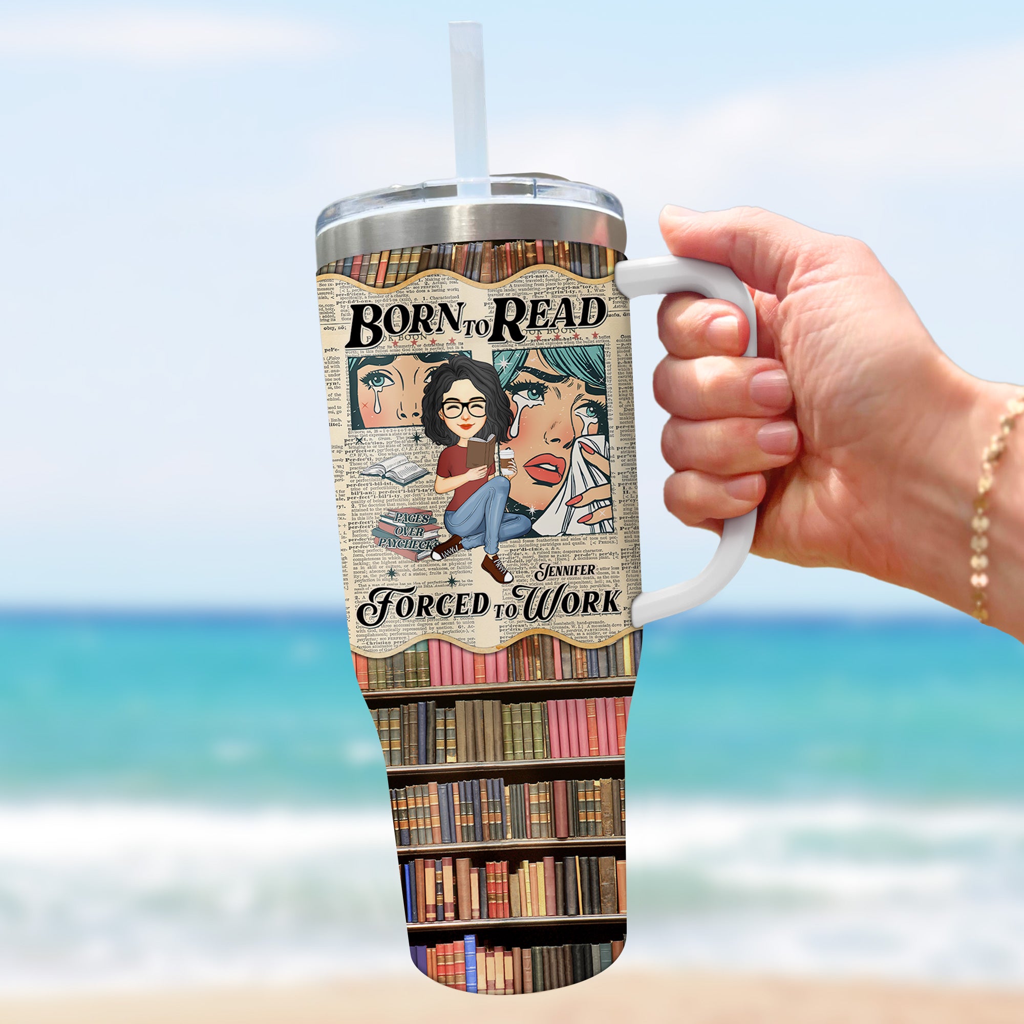 Retro Comfort Born To Read Bookish Steel Tumbler, Funny Reader Book Addict Steel Tumbler - Personalized Steel Tumbler For Reading Lovers Tu20