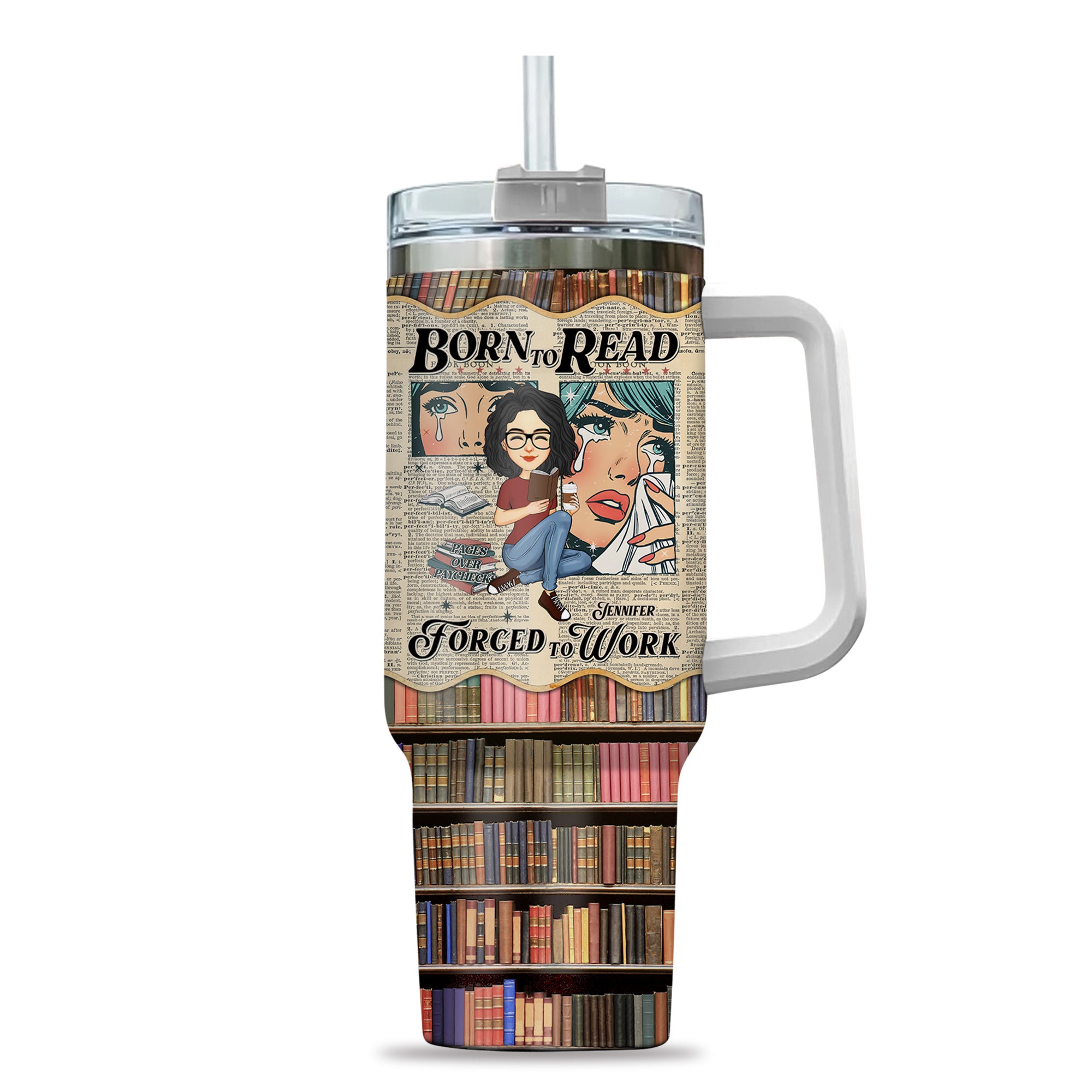 Retro Comfort Born To Read Bookish Steel Tumbler, Funny Reader Book Addict Steel Tumbler - Personalized Steel Tumbler For Reading Lovers Tu20