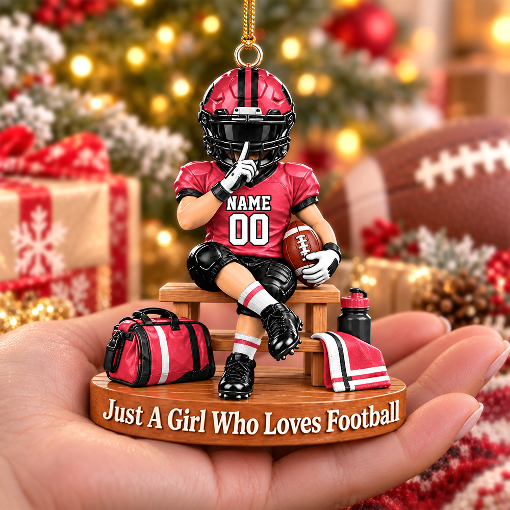 Personalized Football Player Christmas Ornament, Custom Name, Number & Uniform Colors, Just a Boy Who Loves Football Gift Hv01