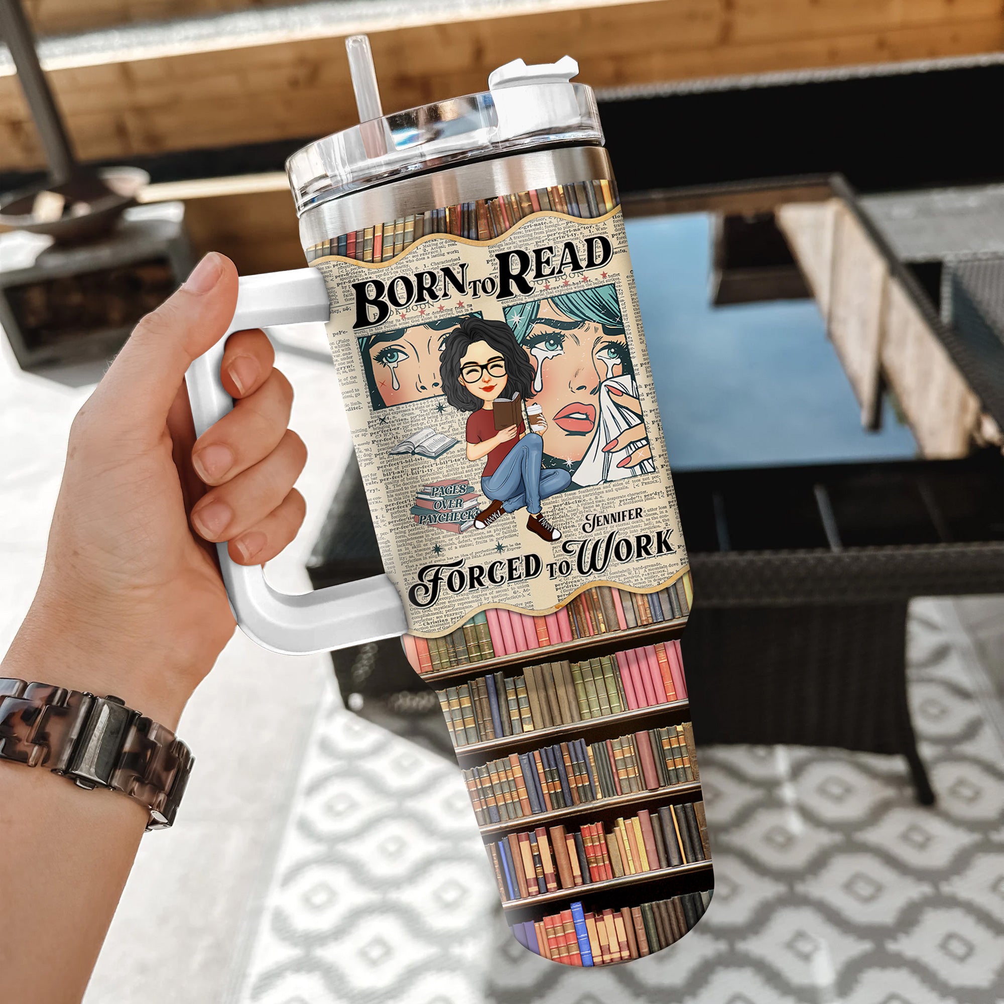 Retro Comfort Born To Read Bookish Steel Tumbler, Funny Reader Book Addict Steel Tumbler - Personalized Steel Tumbler For Reading Lovers Tu20