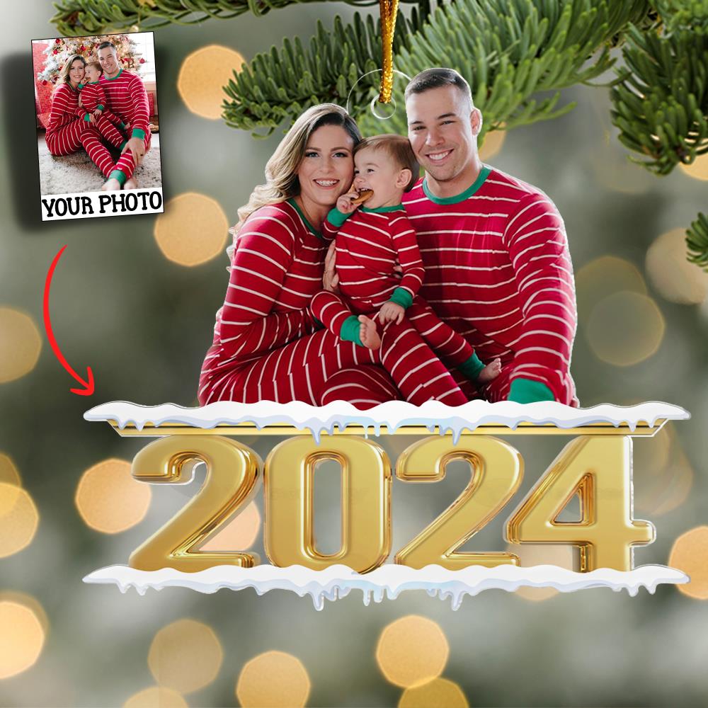 Family 2024 - Personalized Custom Photo Mica Ornament - Christmas Gift For Family, NO Gift Box