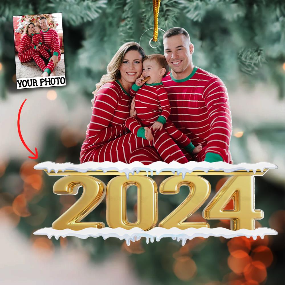 Family 2024 - Personalized Custom Photo Mica Ornament - Christmas Gift For Family, NO Gift Box