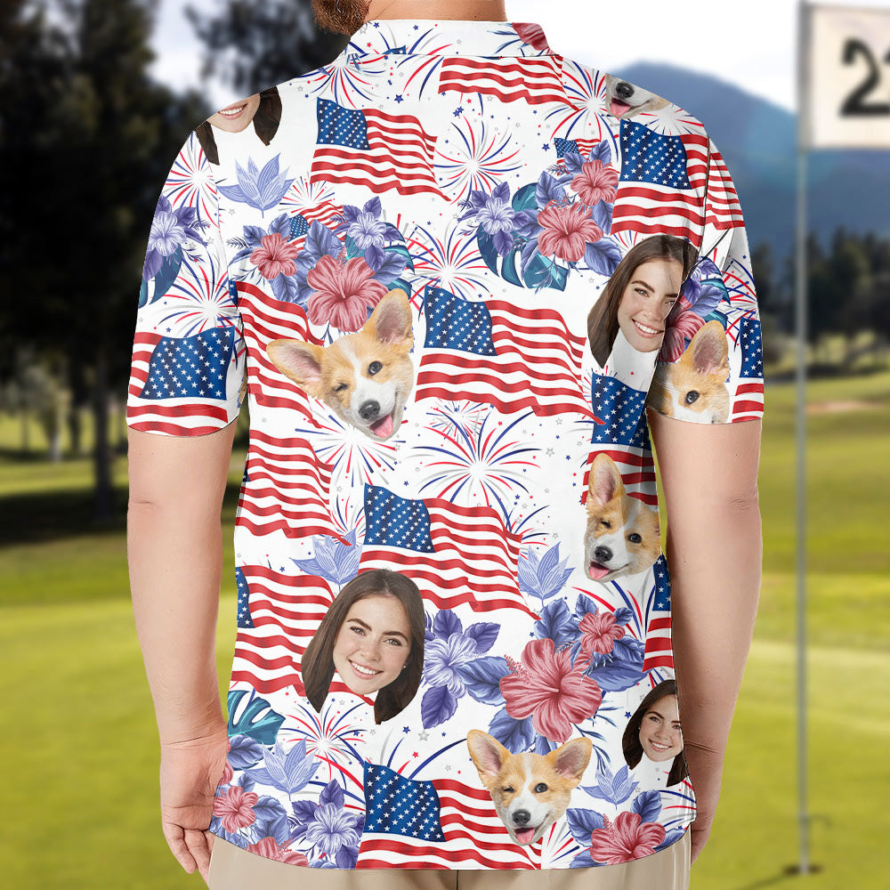 Personalized 4th Of July Polo Shirt with Faces