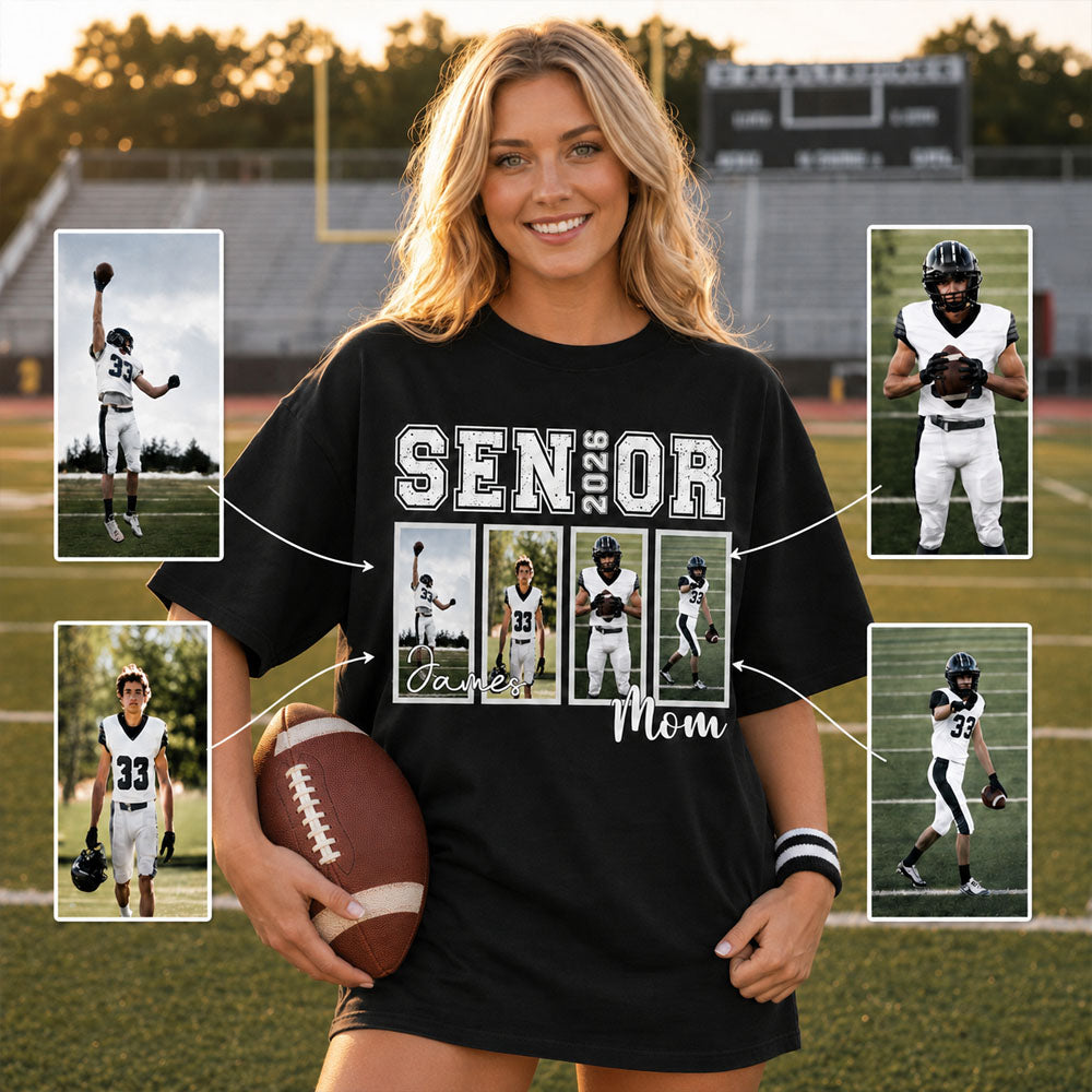 Custom 2026 Senior Football Mom Shirt, Custom Football Player Photos Shirt, Football Mama Shirt with Name & Jersey Number, Senior Night Tee Nh00
