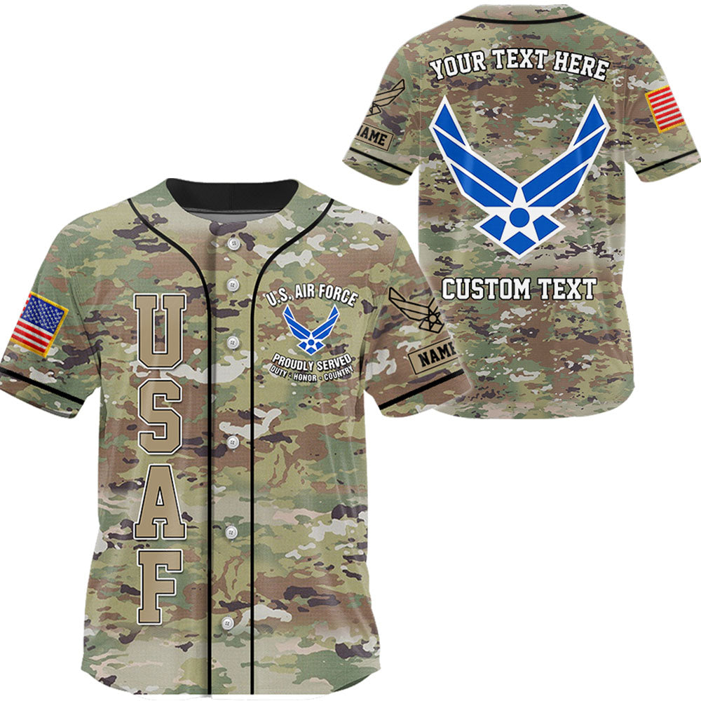 Military Baseball Jersey Camouflage Custom All Branches Rank Division Name For Soldier Veteran K1702