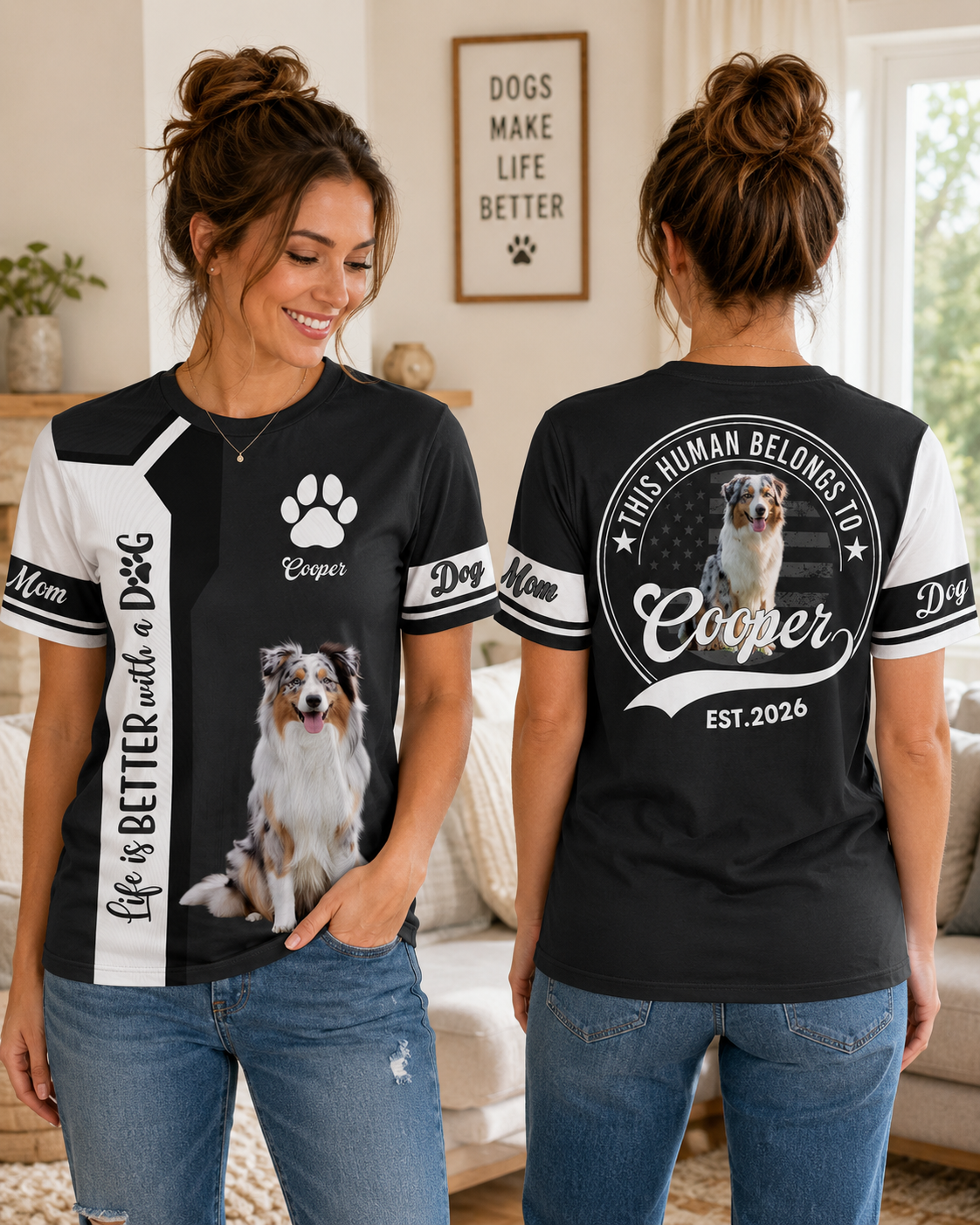 Life Is Better With A Dog, Australian Shepherd, Personalized Dog Mom Dog Dad Shirt, Gift For Dog Lover T1807