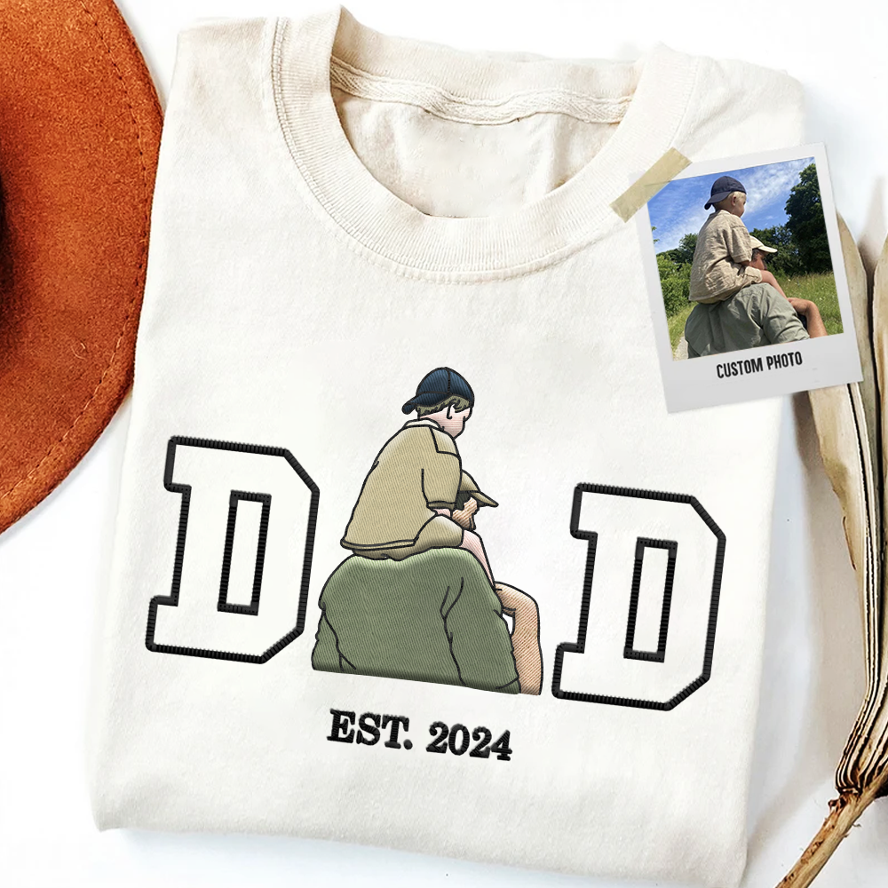 Embroidered Dad T-shirt, Embroidery Photo, Custom Embroidered Shirt, Custom Photo Shirt, Custom Picture, Fathers Day Shirt Vr2