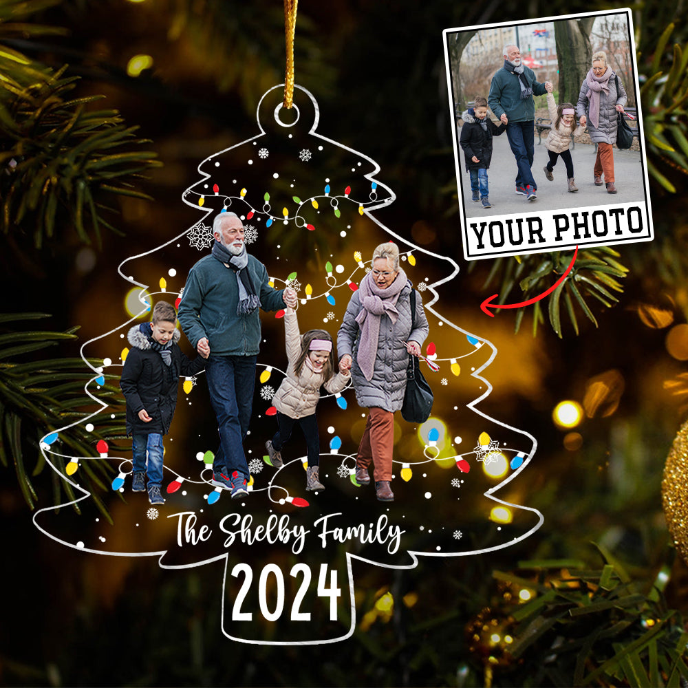 Custom Photo Family Christmas Tree Lights - Personalized Acrylic Family Photo Ornament