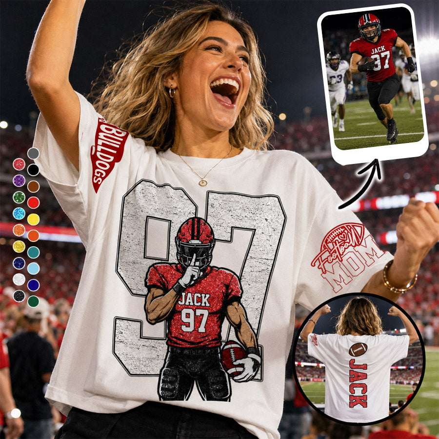 Custom Spirit Shirt, Personalized Team Tee, Custom Initial Shirt with Number & Sleeve Print, Game Day Shirt Nh00