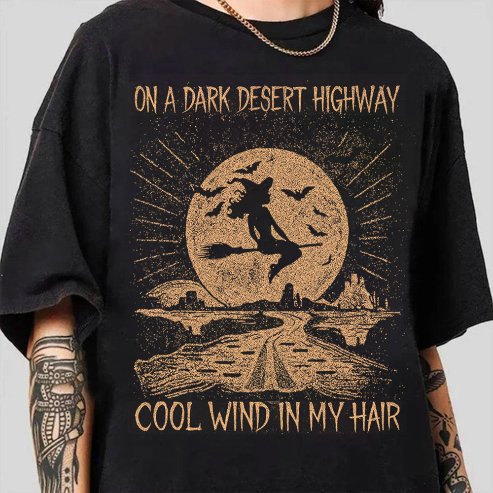 On A Dark Desert Highway Cool Wind In My Hair Road And Moon Bleach Style Shirts Li29