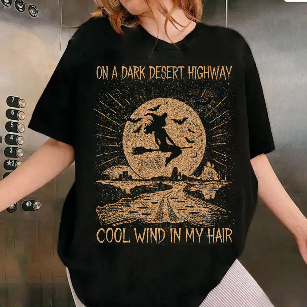 On A Dark Desert Highway Cool Wind In My Hair Road And Moon Bleach Style Shirts Li29