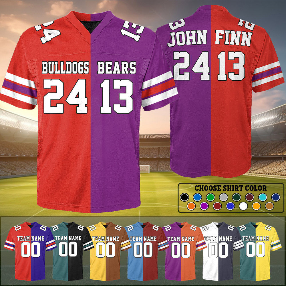 Custom Any Two Football Team, Personalized Team Name And Number Football Jersey, V-neck Short Sleeve Jersey Shirt, Football Jerseys